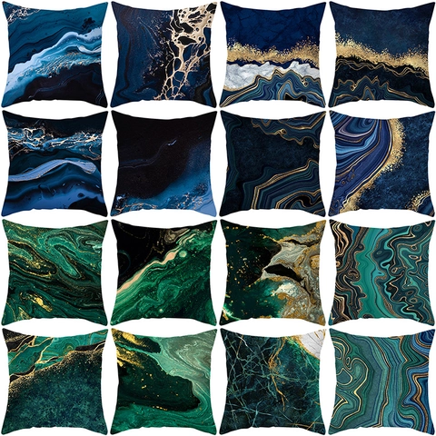 Dekorativer Kissenbezug Pfirsichhaut Samt Abstraktes Marmor Tinte Druck Kissenhülle Luxus Goldfolie Für Sofa Modern