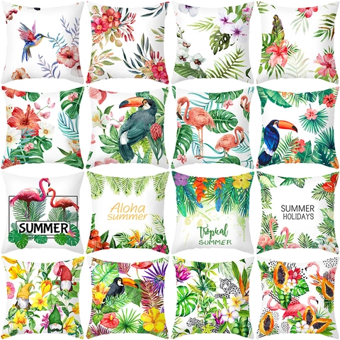 Tropische Pflanzen Blumen Vögel Kissenbezüge Pfirsichhaut Samt Quadratische Kissenhülle Für Heimsofa Dekorative Nordisch