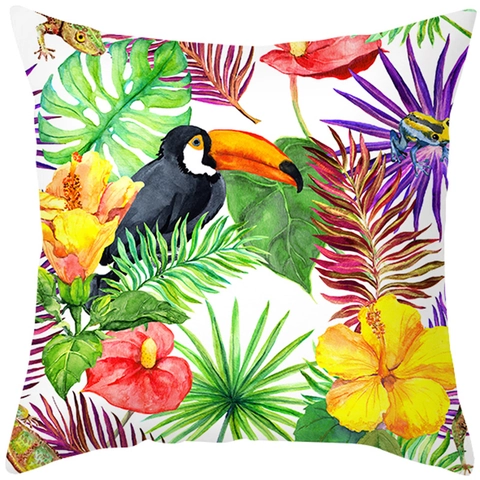 Tropische Pflanzen Blumen Vögel Kissenbezüge Pfirsichhaut Samt Quadratische Kissenhülle Für Heimsofa Dekorative Nordisch