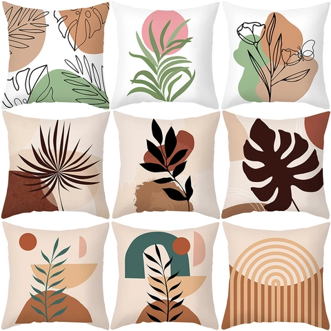 Decorative Pillowcase Peach Skin Fabric Morandi Abstract Botanical Leaf Minimalist Cushion Cover Home Living Room Decor