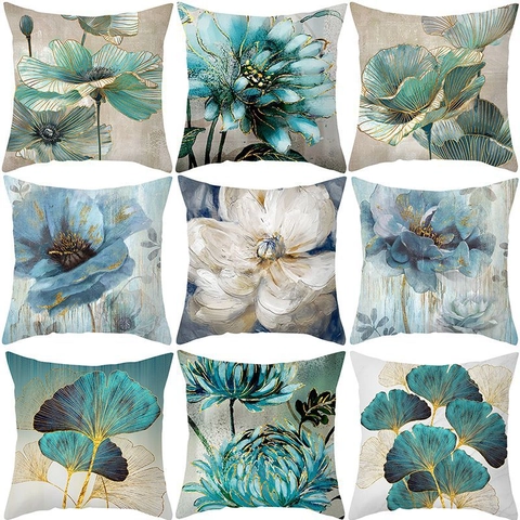 Artistic Peach Skin Cushion Cover Ginkgo Leaf Floral Print Decorative Throw Pillow Case For Home Sofa Living Room Decor 45x45cm