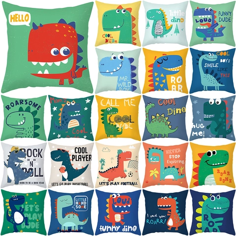 Cartoon Dinosaurier Kissenbezug Pfirsichhaut Samt Quadratischer Deko Kissenhülle Für Sofa Wohnzimmer Kinderzimmer Deko