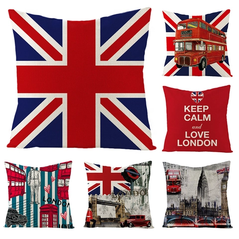 Federa per Cuscino con Stampa London in Stile Britannico in Poliestere Decorativa per Divano Soggiorno Camera da Letto