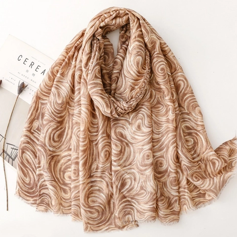 Écharpe Élégante en Satin de Polyestère pour Femme Grand Châle Avec Motif de Vortex Marbré Doré Imprimé Longue avec Glands
