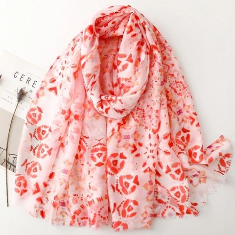 Longue Écharpe Châle Pour Femme Léger Mélange Polyester Coton Dorure Imprimé Géométrique Motif Abstrait Franges