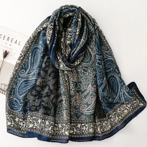 Dames Paisley Print Sjaal Polyester Lange Omslagdoek Lichtgewicht Bloem Wrap Voor Zonbescherming Reizen Vakantie Strand Etnisch Accessoire