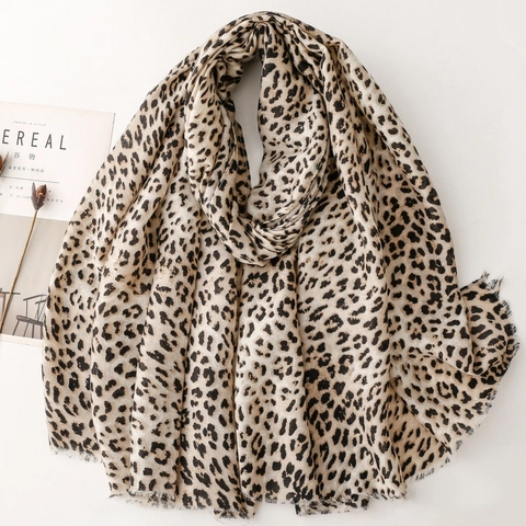 Châle Foulard Imprimé Léopard Polyester Léger Franges Élégant Polyvalent Femme Accessoire Mode