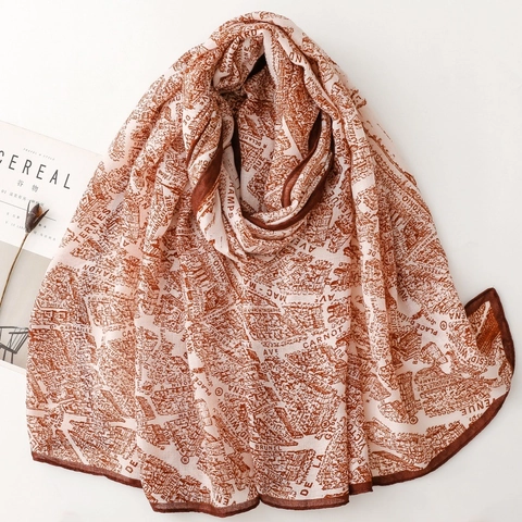 Scarf Women Vintage Map Print French Street Architecture Lightweight Shawl Wrap Polyester Elegant Retro Accessories