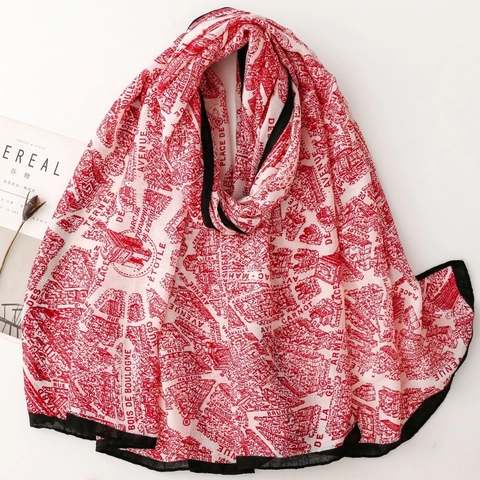 Scarf Women Vintage Map Print French Street Architecture Lightweight Shawl Wrap Polyester Elegant Retro Accessories