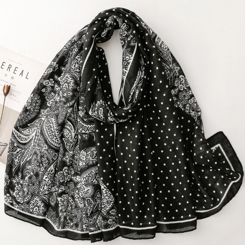 Écharpe Châle Femmes Polyester Imprimé Paisley Pois Léger Respirant Élégant Vintage Accessoire Voyage Vacances