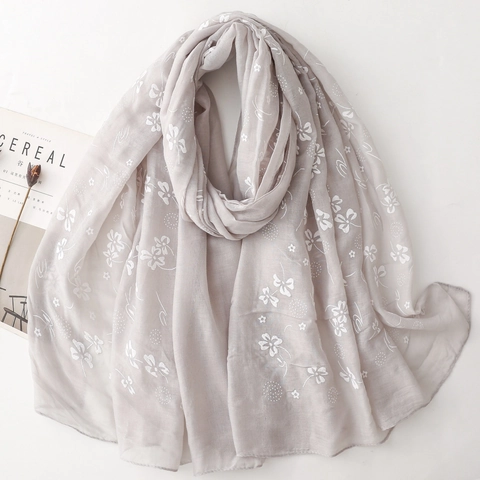 Écharpe Châle Pour Femmes Léger Polyester Voile Broderie Florale Protection Solaire Voyage Littéraire Doux Pastoral
