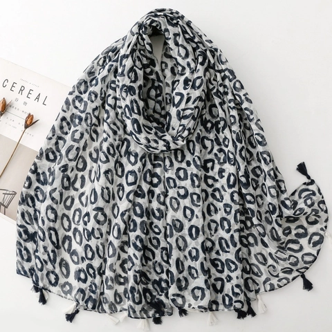 Écharpe Imprimé Léopard Pour Femmes Voile De Polyester Châle Léger Avec Glands Style Rétro Sauvage Enveloppement Respirant Fin