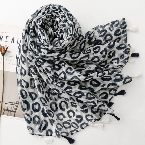 Écharpe Imprimé Léopard Pour Femmes Voile De Polyester Châle Léger Avec Glands Style Rétro Sauvage Enveloppement Respirant Fin