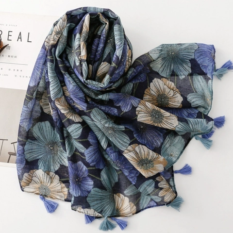 Sciarpa Vintage Con Stampa Floreale Scialle Sottile Con Nappe Retro Bohémien Avvolge La Protezione Solare Per Le Donne