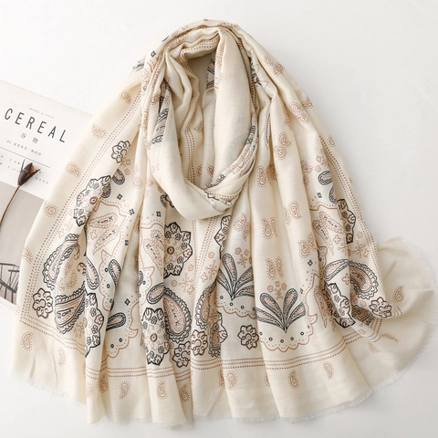 Women Retro Paisley Scarf Shawl Bohemian Cashew Flower Print Long Lightweight Polyester Wrap With Fringed Edges
