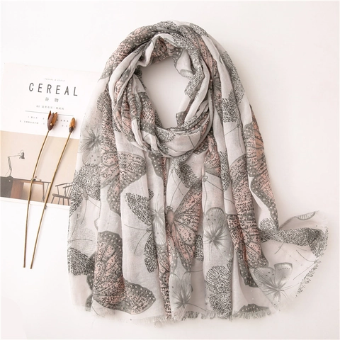 Elegant Women Scarf Shawl Butterfly Print Voile Polyester Large Sequin Decor Vintage Lightweight Wrap