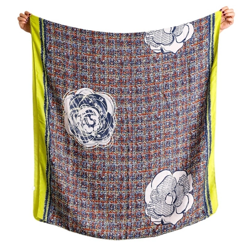 Eleganter Schal Mit Kamelienblüten Druck Für Damen Satinnimitat Tweed Muster Sonnenschutz Leichter Wickelschal