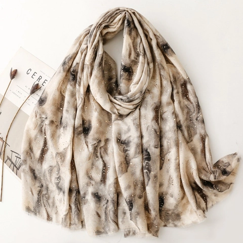 Damen Langer Schal Polyester Goldfolie Marmordruck Abstrakt Tuschmalerei Elegant Wrap Mode Künstlerisches Accessoire