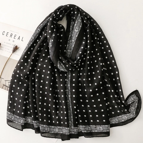 Langer Polka Dot Schal Retro Paisley Print Rand Schal Leichtes Polyester Tuch Für Sonnenschutz Reisen Urlaub Atmungsaktiv