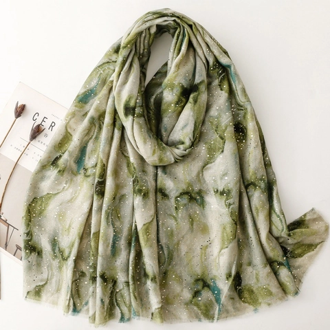 Damen Langer Schal Polyester Goldfolie Marmordruck Abstrakt Tuschmalerei Elegant Wrap Mode Künstlerisches Accessoire