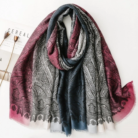 Vintage Paisley Print Large Scarf Satin Shawl With Tassels For Women Winter Warm Sun Protection Travel Wrap