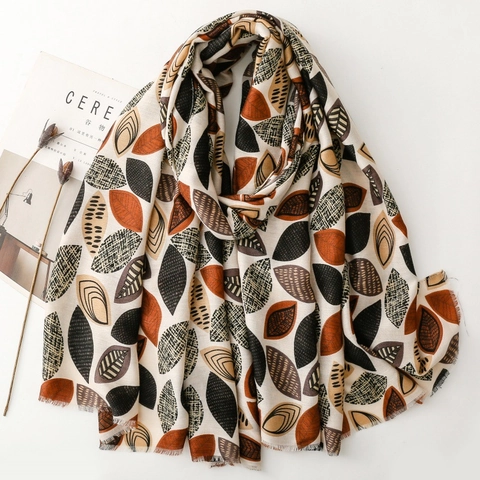 Elegante Dames Sjaal Sjaal Polyester Katoen Linnen Gevoel Plantenblad Print Franje Tassel Wrap Zacht Mode Accessoire
