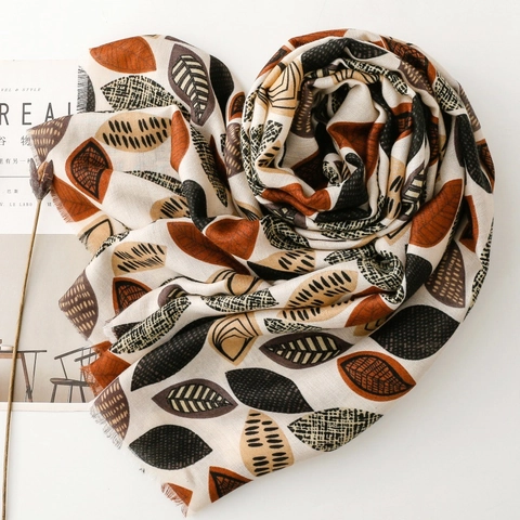 Elegante Dames Sjaal Sjaal Polyester Katoen Linnen Gevoel Plantenblad Print Franje Tassel Wrap Zacht Mode Accessoire