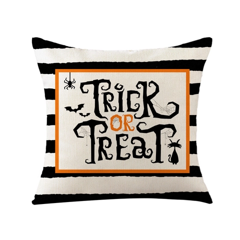 Fodera Per Cuscino Halloween Poliestere Effetto Lino Stampa Zucca Fantasma Decorazione Divano