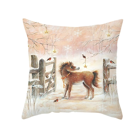 Christmas Winter Forest Animal Digital Printed Peach Skin Velvet Square Throw Pillowcase For Sofa Living Room Decor