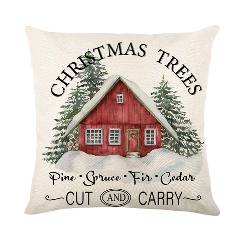 Christmas Throw Pillow Covers Polyester Linen Blend Reindeer Red Truck Square Decorative Cushion Cases Sofa Home Decor