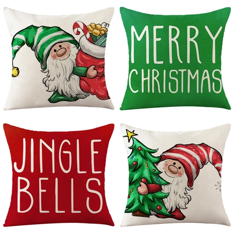 Funda De Cojín De Navidad Mezcla Poliéster Lino Estampado Gnomo Festivo Decoración Hogar Vacaciones Sofá Decorativo