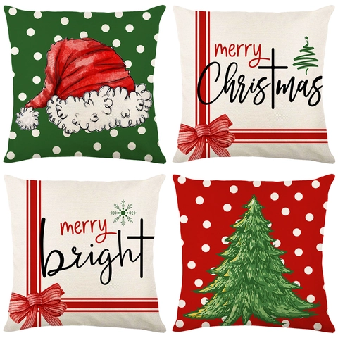 Housse De Coussin De Noël Polyester Texture Lin Impression Numérique Décoration Festive Pour Canapé Salon Chambre