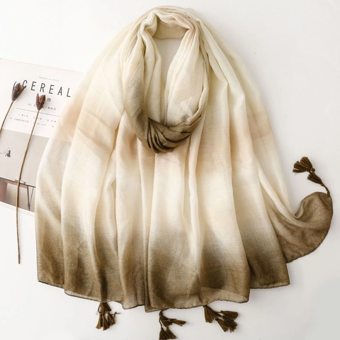 Bufanda Larga Con Degradado Ombre Y Borlas Con Hilo De Lurex Brillante Chal Ligero Para Mujer Elegante