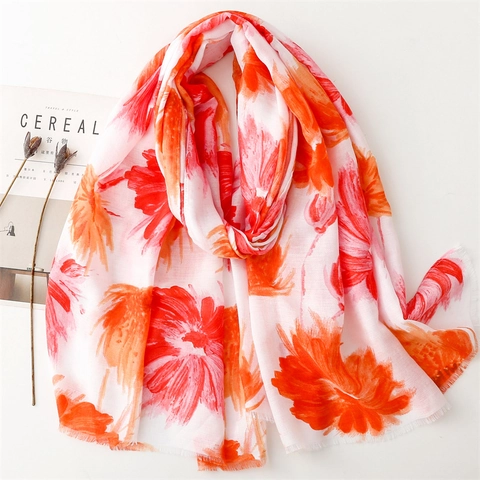 Écharpe À Imprimé Fleuri Tissage À Chevrons Polyester Protection Solaire Légère Châle Enveloppement Style National Élégant Pour Femmes