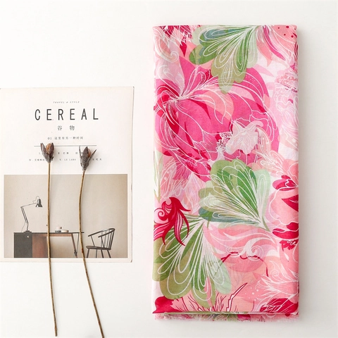 Dames Sjaal Met Bloemenprint Polyester Katoen Linnen Gevoel Visgraatpatroon Licht Ademend Zonbescherming Mode Omslagdoek
