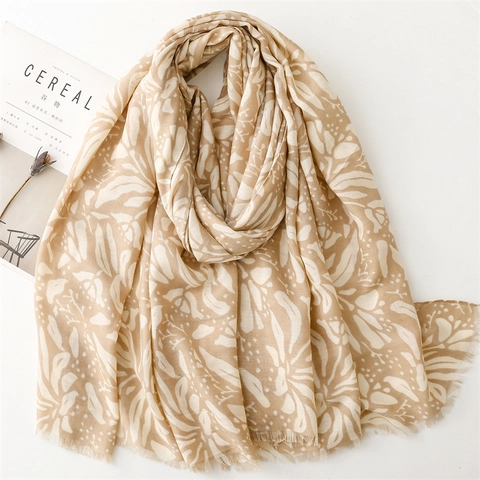 Écharpe Élégante En Polyester À Imprimé Floral Et Feuilles Châle À Franges Bohème Protection Solaire Pour Femme