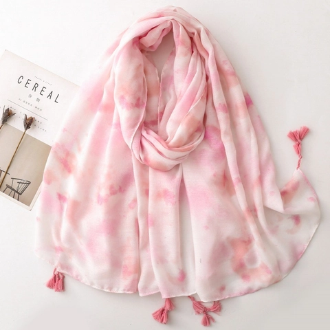 Écharpe Rétro Femme Dégradé Tie Dye Polyester Doux Avec Gland Protection Solaire Légère Accessoire Mode