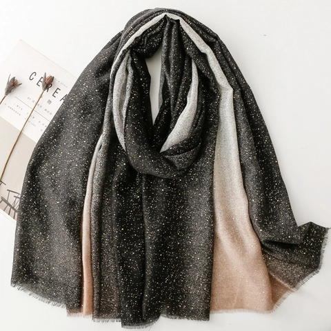 Damen Langer Schal Stola Farbverlauf Goldprägung Schimmer Polyester Sonnenschutz Mode Warm Elegant Fransen