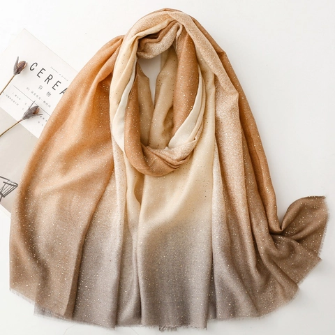 Damen Langer Schal Stola Farbverlauf Goldprägung Schimmer Polyester Sonnenschutz Mode Warm Elegant Fransen