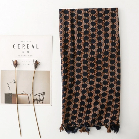 Bohemian Leopard Polka Dot Print Scarf Voile Shawl With Tassels Ethnic Style Retro Women Sun Protection Wrap