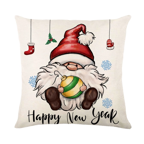 Weihnachten Kissenbezug Polyester Leinenoptik Weihnachtsmann Gnom Elch Baum Druck Deko Kissenhülle Für Sofa Haus Dekor