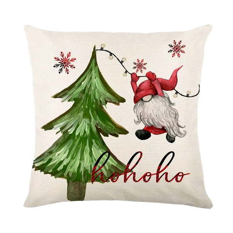 Kerst Kussenslopen Rood Zwart Geruit Polyester Feestelijke Woondecoratie Bank Kussenhoes Kabouter Rendier Sneeuwvlokken