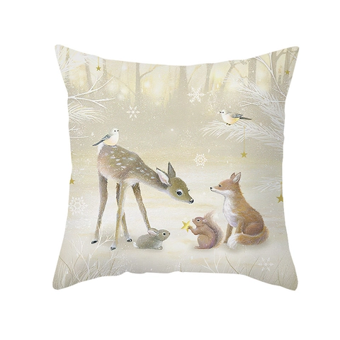 Kerst Eland Dier Bedrukte Polyester Vierkante Kussenhoes Decoratieve Kussensloop Voor Thuis Sofa Woonkamer Slaapkamer Decoratie