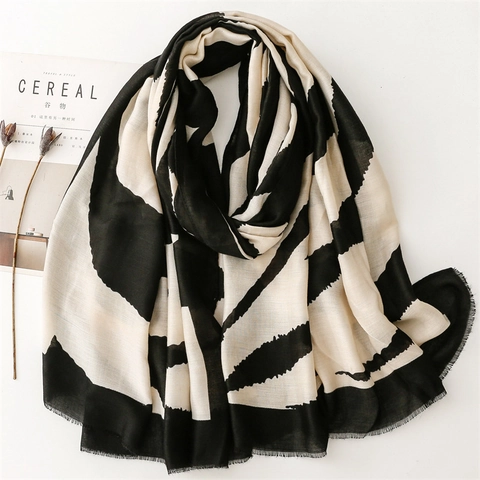 Sciarpa Scialle Con Stampa Zebra Poliestere Geometrico Astratto Bordo Con Nappine Grande Versatile Elegante Da Donna