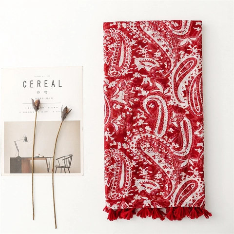 Paisley Scarf Shawl Bohemian Style Tassels Soft Lightweight Polyester Balinese Yarn Sun Protection Wrap For Women