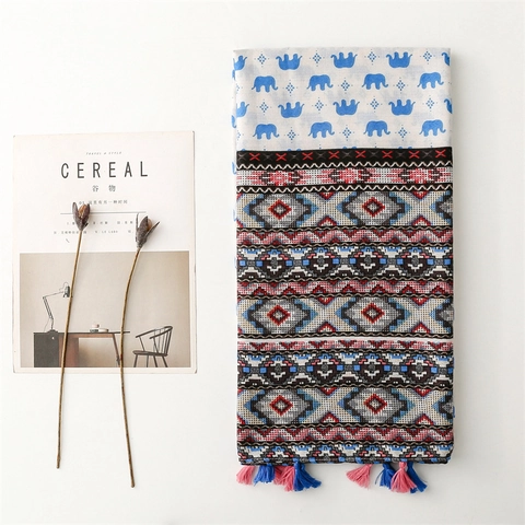 Bohemian Elephant Geometric Print Scarf Shawl Polyester Tassel Wrap For Women Travel Beach Lightweight