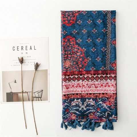 Bohemian Ethnic Print Scarf Tassel Lightweight Polyester Bali Yarn Retro Geometric Floral Shawl For Women