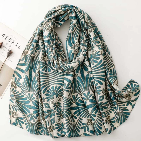 Sciarpa Elegante Da Donna Motivo Floreale Oro Tocco Raso Cotone Morbido Scialle Avvolgente Accessori Leggeri Versatili