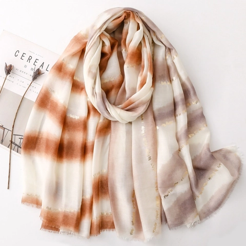 Damen Mode Farbverlauf Schal Goldfolie Prägung Lange Stola Quaste Weich Elegant Pashmina Umhang Für Reise Strand Alltag
