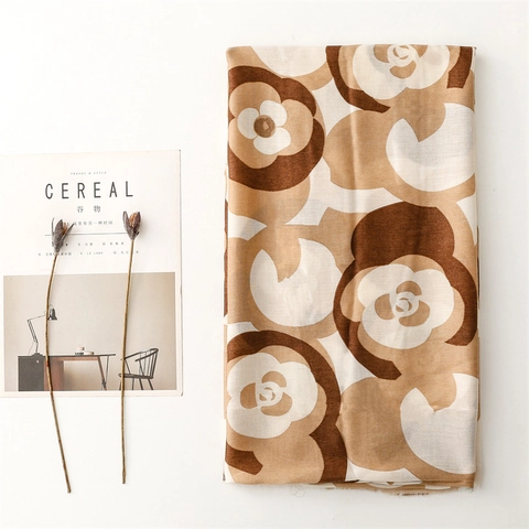Sciarpa Scialle Con Stampa Camelia Effetto Cotone Motivo Geometrico Astratto Frange Stile Francese Elegante Donna
